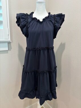Sundays Navy Ruffle Tiered Mini Dress
